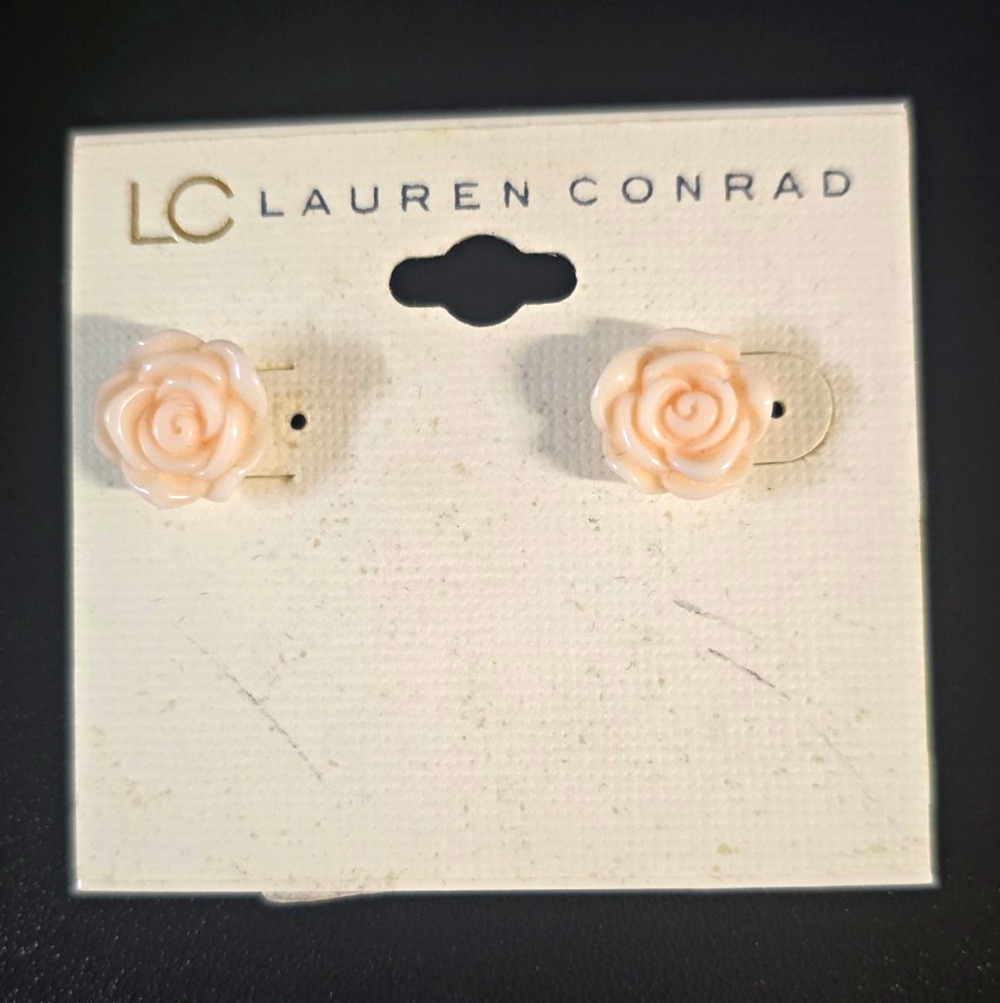 LC Lauren Conrad Pink Rose Flower Stud Earrings Resin Nickel-Free Butterfly